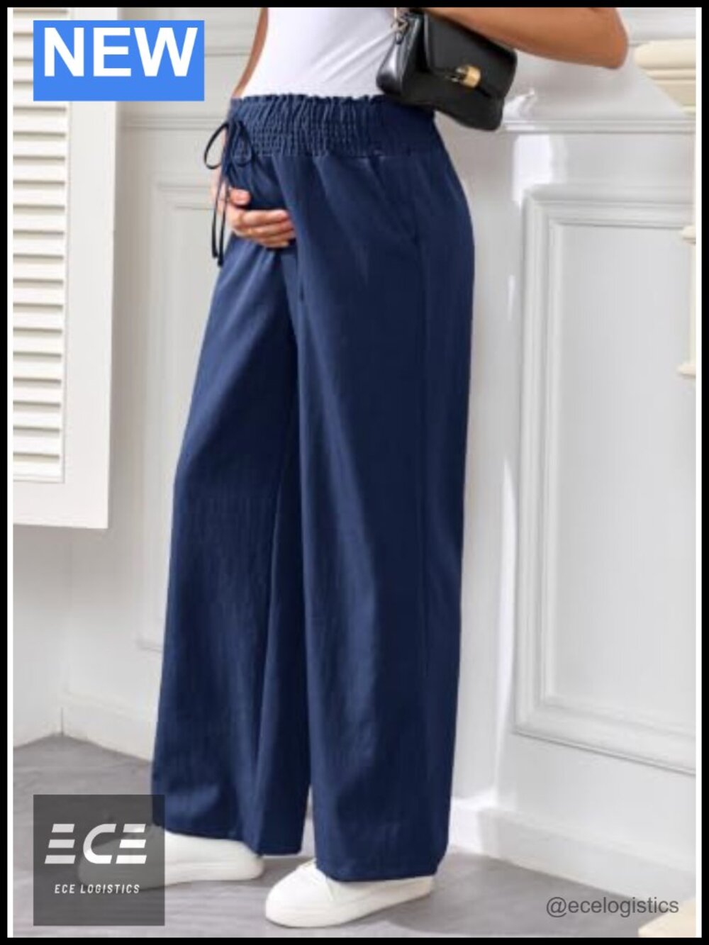 Wide Leg High Waisted Maternity Pants with Pockets Flowy Pregnancy